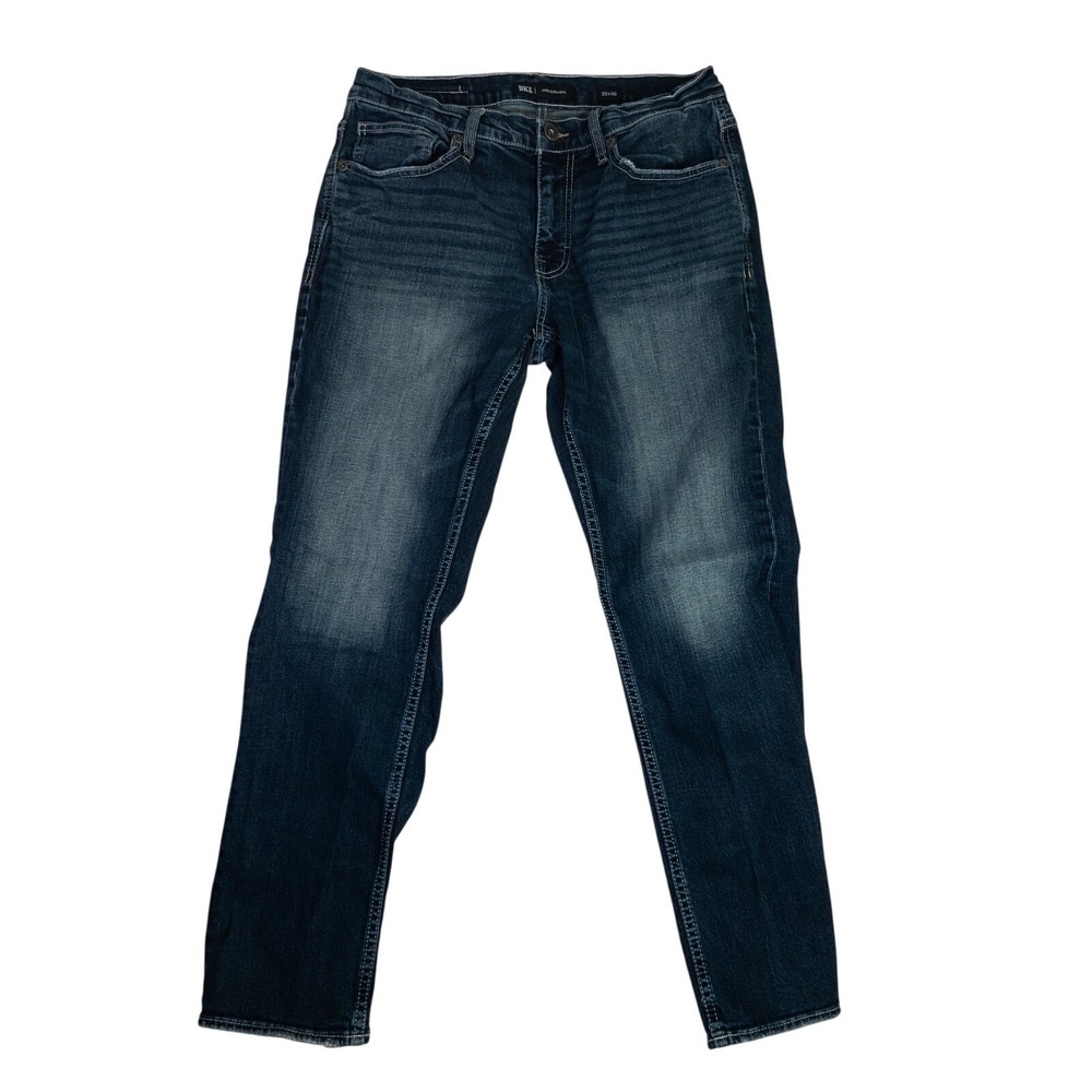 BKE Jake Straight Jeans Mens 32 x30 Dark Blue Denim Buckle Thigh Wash